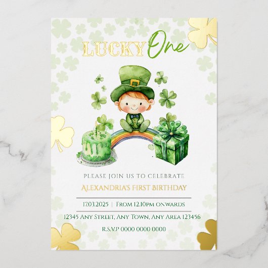 Lucky One First Birthday St Patrick's Folie Uitnodiging (Voorkant)