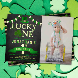 Lucky One Foto 1e Verjaardag Echt Folie Uitnodiging