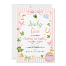 Lucky One Girl 1e Verjaardagsuitnodiging Roze Goud
