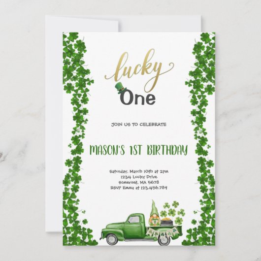 LUCKY ONE GREEN BIRTHDAY PARTY Invitation Kaart (Voorkant)