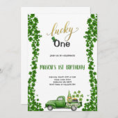LUCKY ONE GREEN BIRTHDAY PARTY Invitation Kaart (Voorkant / Achterkant)