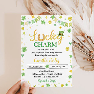 Lucky One Green Four Leaf Clover Baby shower Kaart