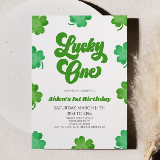 Lucky One Green Shamrock Clover 1e verjaardagsfees Kaart