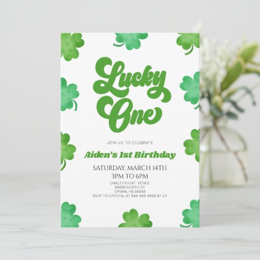Lucky One Green Shamrock Clover 1e verjaardagsfees Kaart (Staand voorkant)