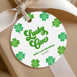 Lucky One Green Shamrock Clover 1st Birthday Party Bedankjes Labels