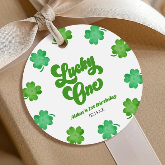 Lucky One Green Shamrock Clover 1st Birthday Party Bedankjes Labels