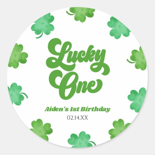 Lucky One Green Shamrock Clover 1st Birthday Party Ronde Sticker (Voorkant)