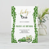 LUCKY ONE GROENE VERJAARDAGSPARTY Uitnodiging (Staand voorkant)