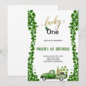 LUCKY ONE GROENE VERJAARDAGSPARTY Uitnodiging (Voorkant / Achterkant)