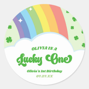 Lucky One Lucky Charm Rainbow 1e verjaardagsfeestj Ronde Sticker