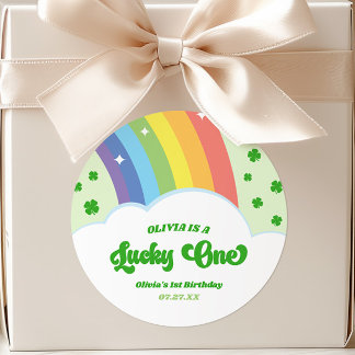 Lucky One Lucky Charm Rainbow 1e verjaardagsfeestj Ronde Sticker
