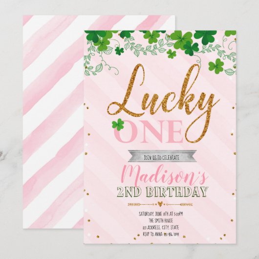 Lucky one party-uitnodiging kaart (Voorkant / Achterkant)