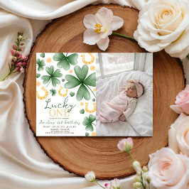 Lucky One Photo 1st Birthday Invitation Kaart