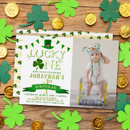 Lucky One Photo 1st Birthday Real Folie Uitnodiging