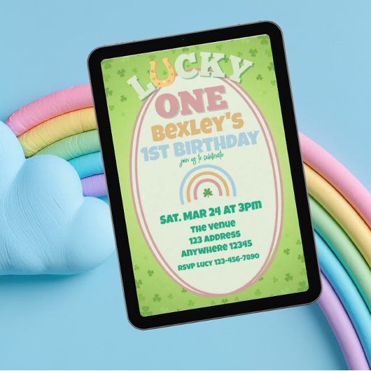 Lucky One Pink Shamrock Rainbow 1st Birthday Kaart