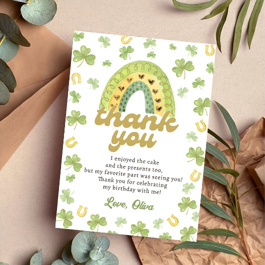 Lucky One Rainbow Shamrock Birthday Thank You Card Bedankkaart