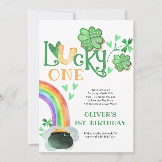 Lucky One Rainbow Shamrock Hoefijzer Verjaardag Kaart (Voorkant)
