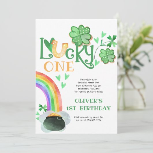 Lucky One Rainbow Shamrock Hoefijzer Verjaardag Kaart (Staand voorkant)