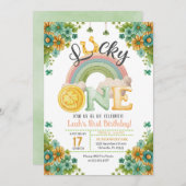 Lucky One Rainbow Sunflower First Birthday Kaart (Voorkant / Achterkant)