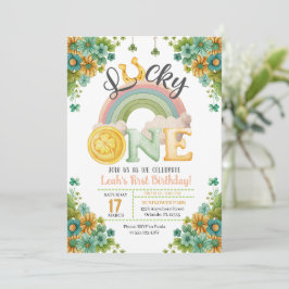 Lucky One Rainbow Sunflower First Birthday Kaart