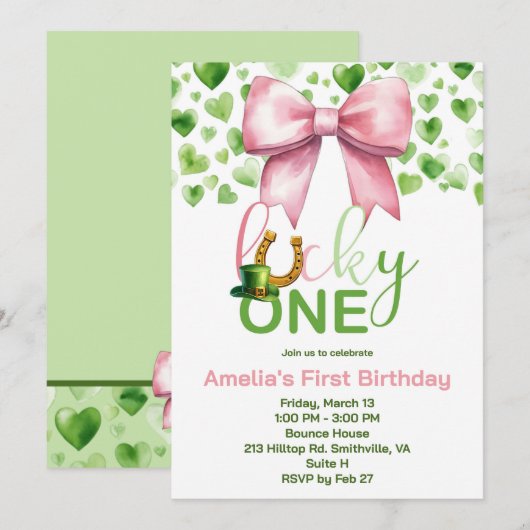 Lucky One roze en groen eerste verjaardag Kaart (Voorkant / Achterkant)