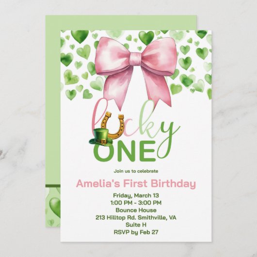 Lucky One roze en groen eerste verjaardag Kaart (Voorkant / Achterkant)