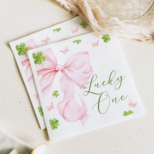 Lucky One Roze Strik 1e Verjaardag Servet