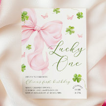 Lucky One Roze Strik 1e Verjaardagsuitnodiging