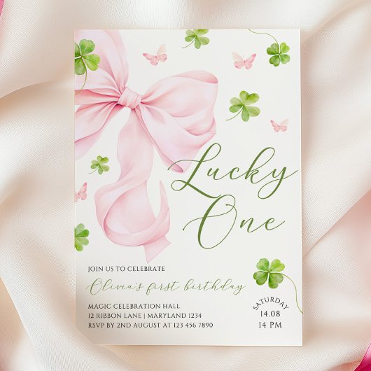 Lucky One Roze Strik 1e Verjaardagsuitnodiging Kaart