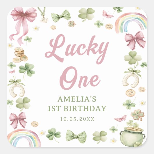 Lucky One Shamrock 1st Birthday Sticker (Voorkant)
