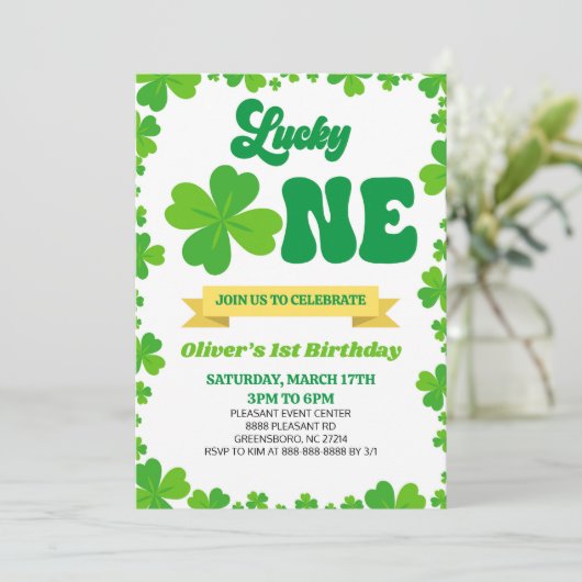 Lucky ONE St. Patrick's Day 1e verjaardagsfeestje Kaart (Staand voorkant)
