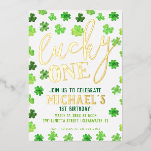 Lucky One St. Patrick's Day 1e verjaardagsuitnod Folie Uitnodiging