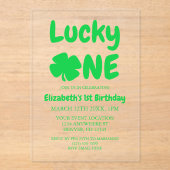 Lucky One St Patrick's Day 1st Birthday Acryl Uitnodigingen (Voorkant)