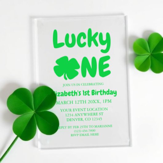 Lucky One St Patrick's Day 1st Birthday Acryl Uitnodigingen