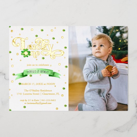 Lucky One | St. Patrick's Day 1st Birthday Folie Uitnodiging (Voorkant)
