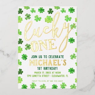 Lucky One   St. Patrick's Day 1st Birthday Invitat Folie Uitnodiging