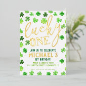 Lucky One | St. Patrick's Day 1st Birthday Invitat Folie Uitnodiging (Staand Voorkant)