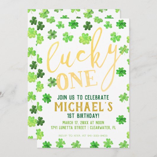 Lucky One | St. Patrick's Day 1st Birthday Kaart (Voorkant / Achterkant)