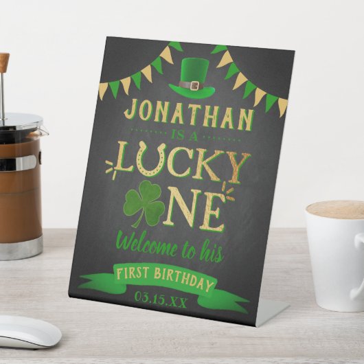 Lucky One St. Patrick's Day 1st Birthday Welkom Reclamebord Met Voetstuk (Insitu)