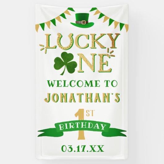 Lucky One St. Patrick's Day 1st Birthday Welkom Spandoek (Verticaal)