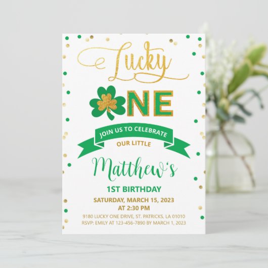 Lucky One St. Patrick's Day 1st Boy Birthday Kaart (Staand voorkant)