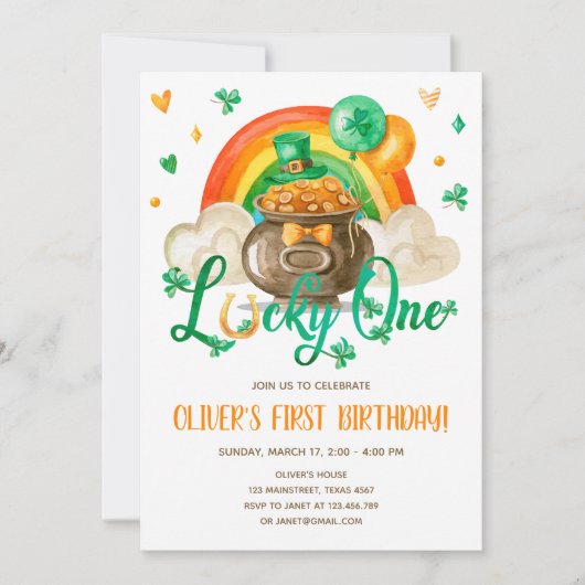 Lucky One St. Patrick's Day Boy First Birthday Inv Kaart (Voorkant)