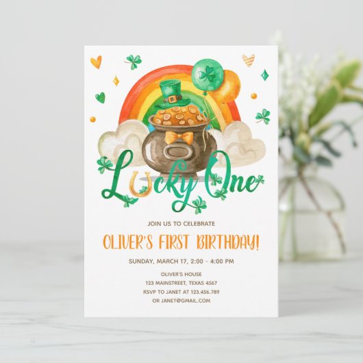 Lucky One St. Patrick's Day Boy First Birthday Inv Kaart (Staand voorkant)