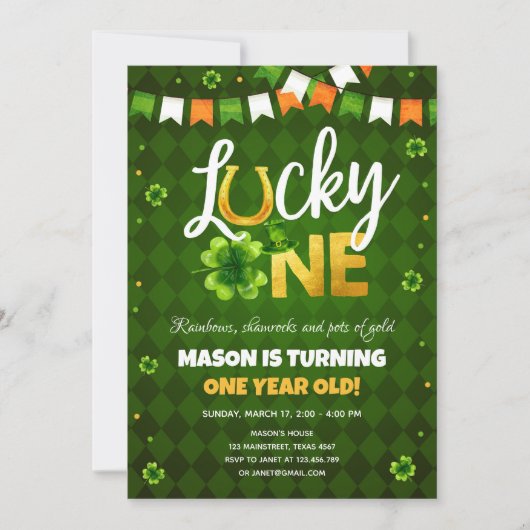 Lucky One St. Patrick's Day Boy First Birthday Inv Kaart (Voorkant)