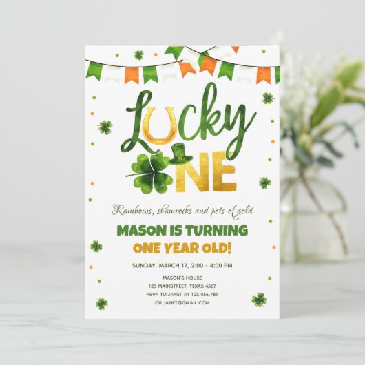 Lucky One St. Patrick's Day Boy First Birthday Kaart (Staand voorkant)