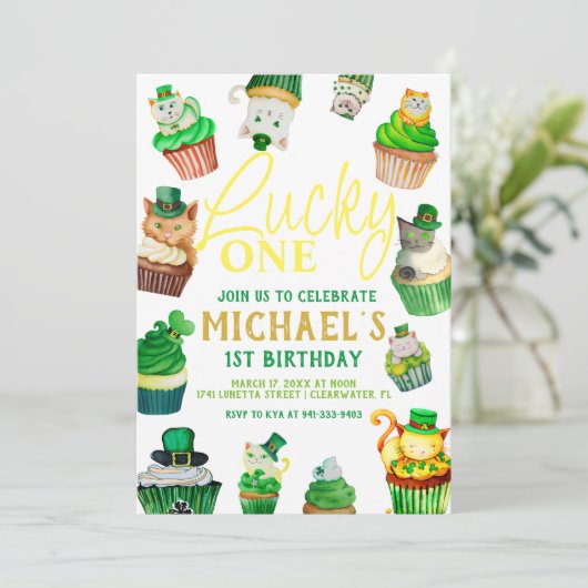 Lucky One | St. Patrick's Day Cupcake 1st Birthday Kaart (Staand voorkant)