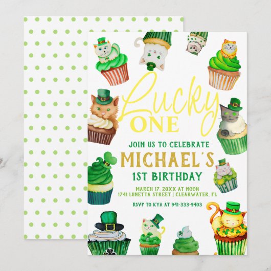 Lucky One | St. Patrick's Day Cupcake 1st Birthday Kaart (Voorkant / Achterkant)
