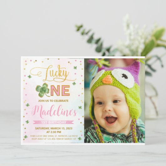 Lucky One St. Patrick's Day Girl 1st Birthday Kaart (Staand voorkant)