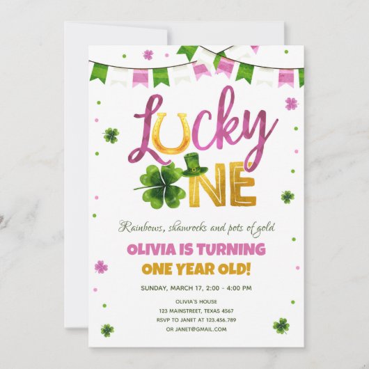 Lucky One St. Patrick's Day Girl First Birthday in Kaart (Voorkant)