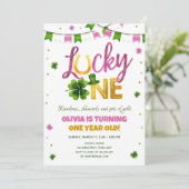 Lucky One St. Patrick's Day Girl First Birthday in Kaart (Staand voorkant)